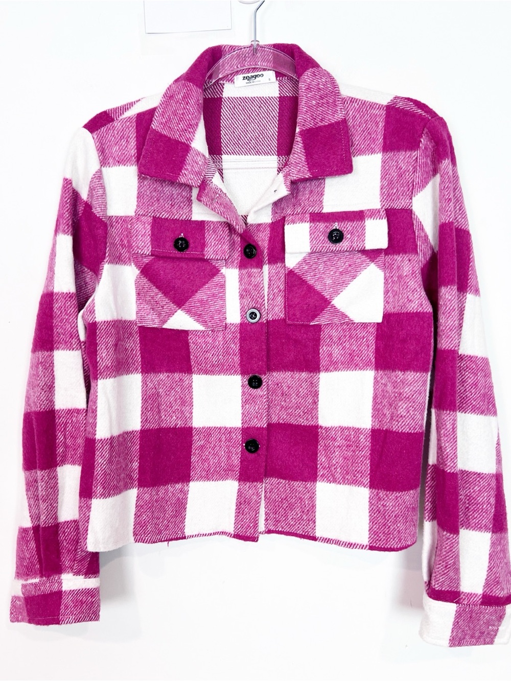 ZEAGOO PINK WHITE BUFFALO PLAID FLANNEL BUTTON FRONT SHIRT JACKET SHACKETT SMALL